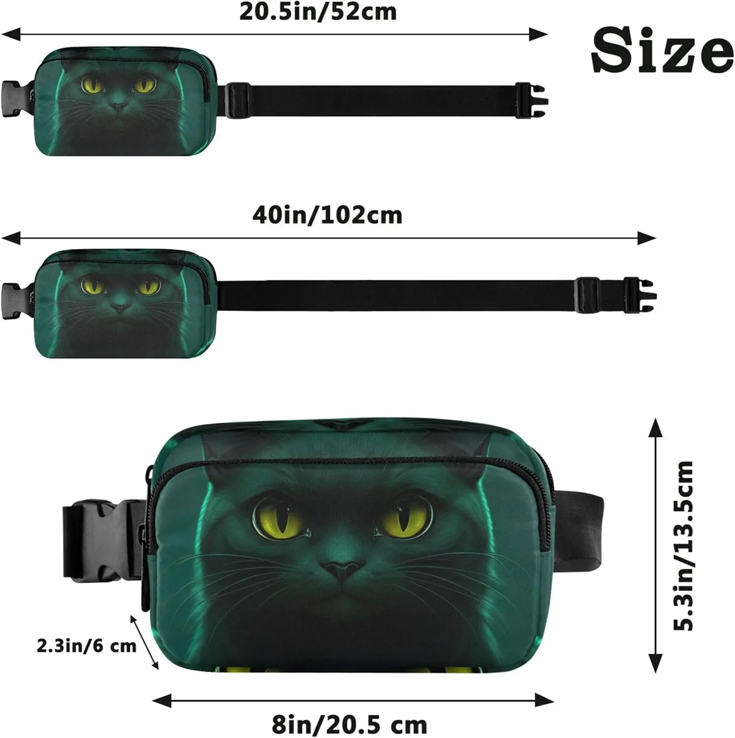 Black Cat Dark Womens Fanny Pack Waterproof Everywhere Belt Bag Cute Waist Pouches for Men