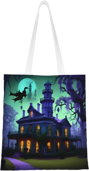 Black Haunted Mansion print Canvas Tote Bag for Women,Womens Purse Handbags for Travel Beach Nurse College Gift