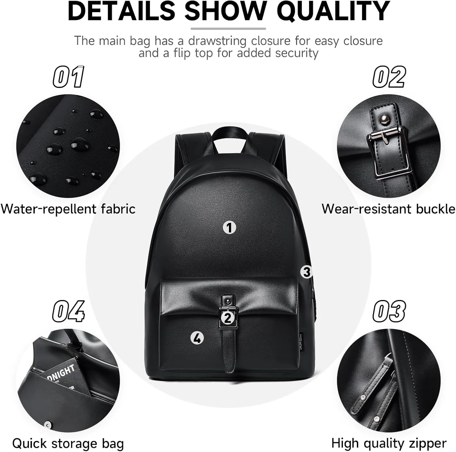 Black Leather Backpack For Men Waterproof Carry On BackPack Large Rucksack Fit 16-inch Laptop Hiking Daypack Travel Sport College Backpack