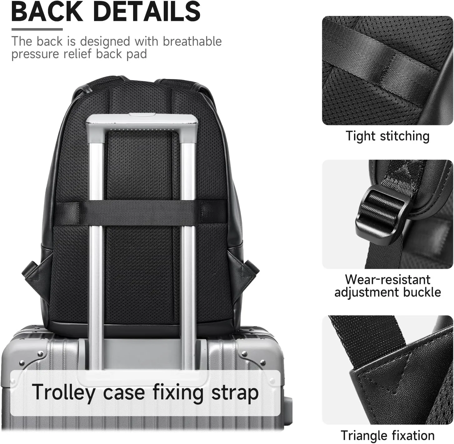 Black Leather Backpack For Men Waterproof Carry On BackPack Large Rucksack Fit 16-inch Laptop Hiking Daypack Travel Sport College Backpack