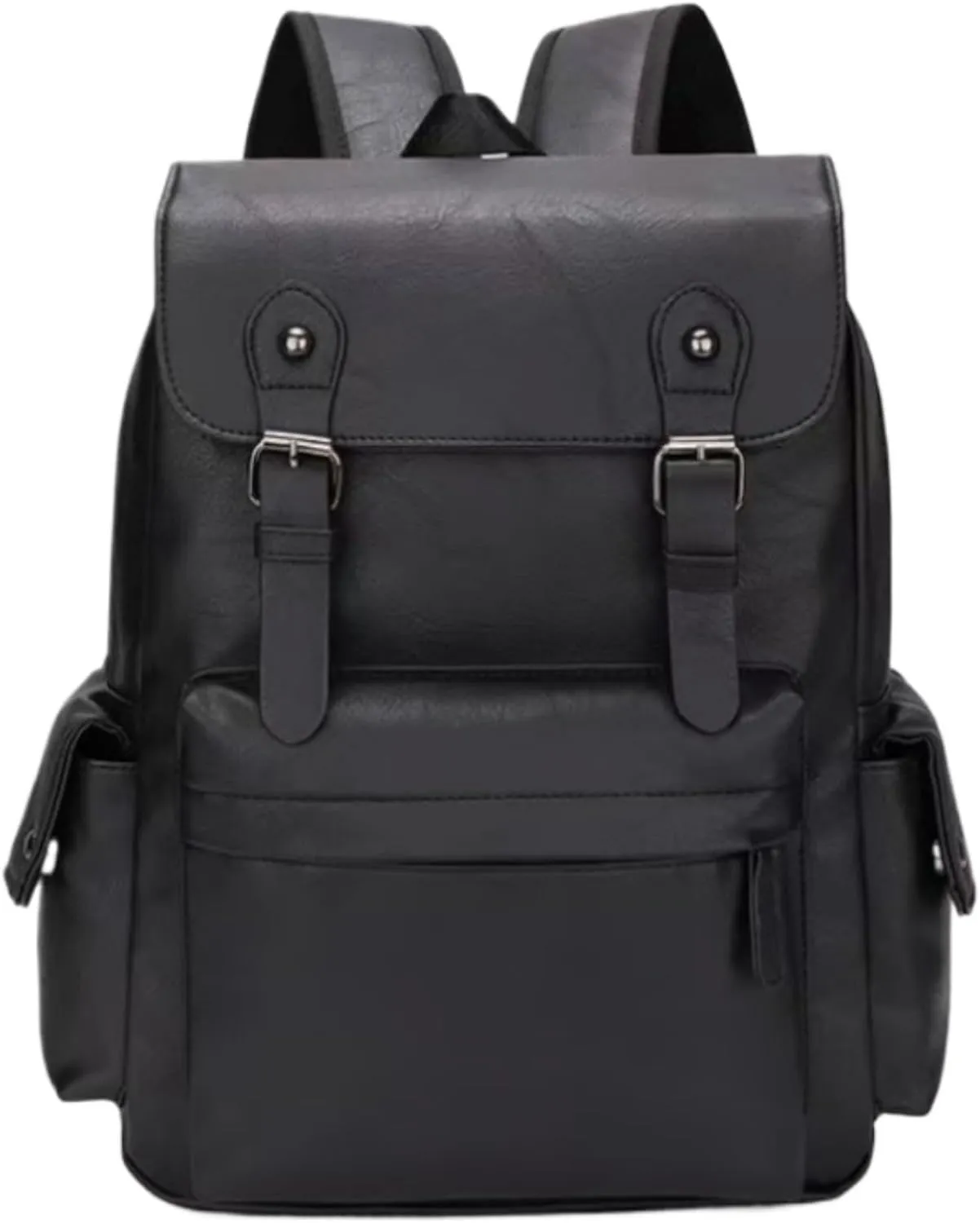 Black Leather Laptop Backpack Lightweight School Backpack Bookbag, Multi functional Business Travel Backpack (Black 1,ONE SIZE)