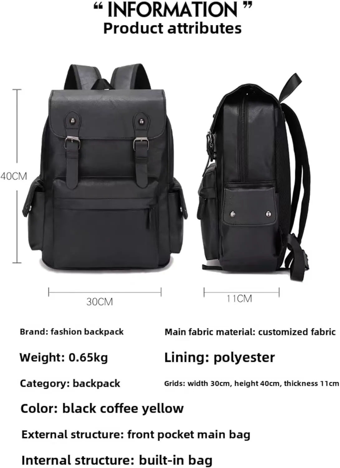 Black Leather Laptop Backpack Lightweight School Backpack Bookbag, Multi functional Business Travel Backpack (Black 1,ONE SIZE)
