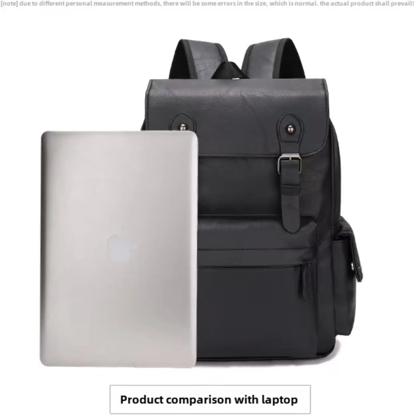 Black Leather Laptop Backpack Lightweight School Backpack Bookbag, Multi functional Business Travel Backpack (Black 1,ONE SIZE)