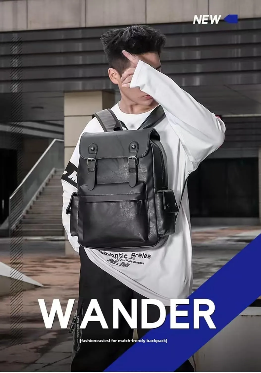 Black Leather Laptop Backpack Lightweight School Backpack Bookbag, Multi functional Business Travel Backpack (Black 1,ONE SIZE)