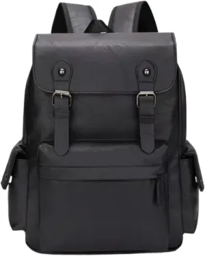 Black Leather Laptop Backpack Lightweight School Backpack Bookbag, Multi functional Business Travel Backpack (Black 1,ONE SIZE)