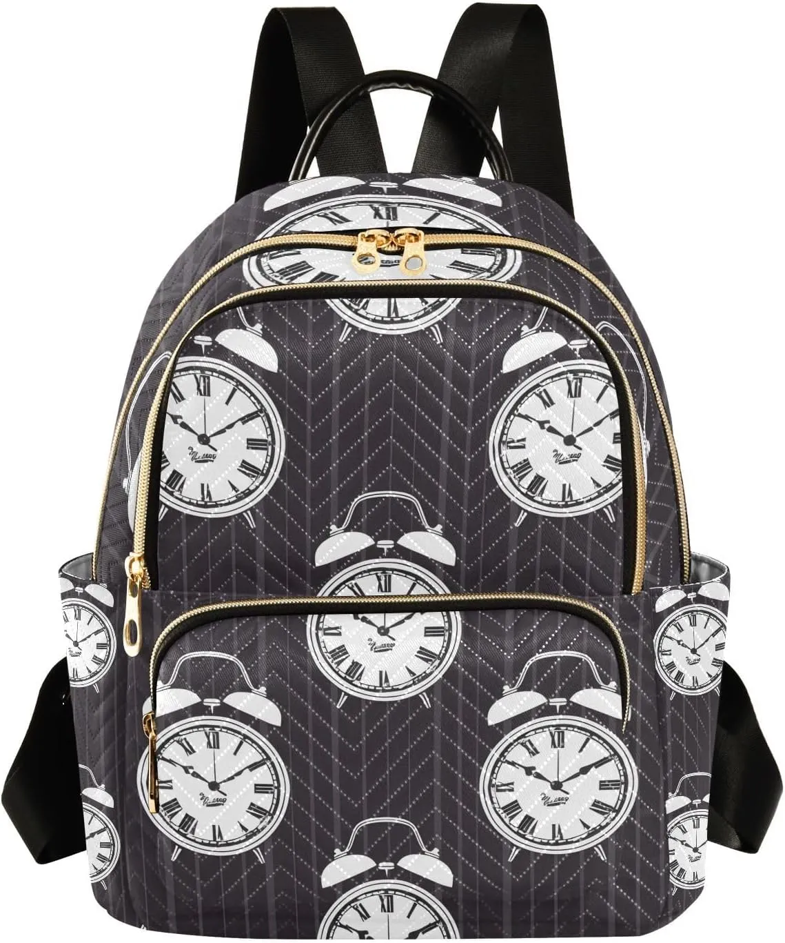 Black Stripes Alarm Clocks Mini Backpack Purse for Women Shoulder Bag Fashion Daypack Ladies Handbag Lightweight Travel Bag Rucksack