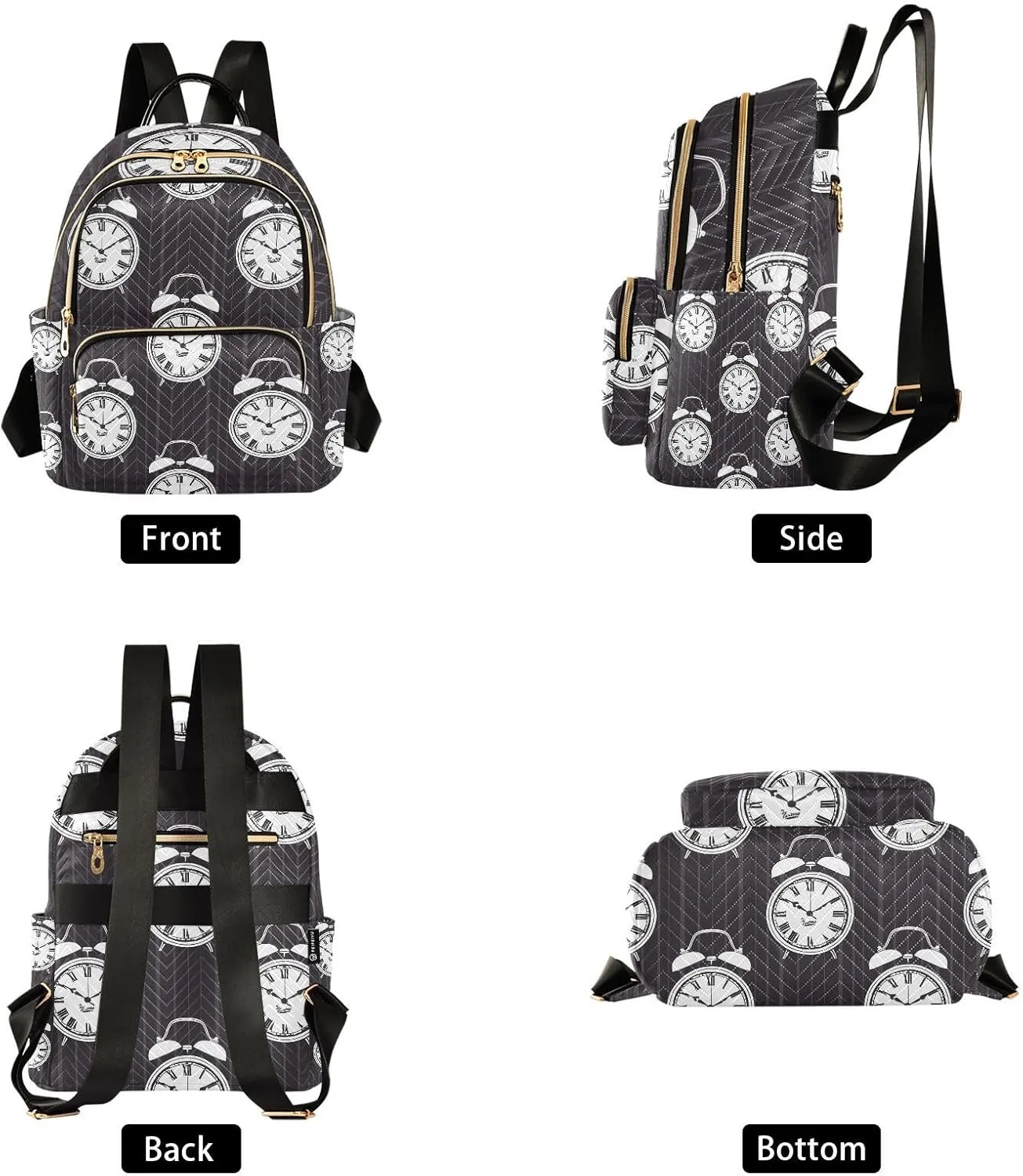 Black Stripes Alarm Clocks Mini Backpack Purse for Women Shoulder Bag Fashion Daypack Ladies Handbag Lightweight Travel Bag Rucksack