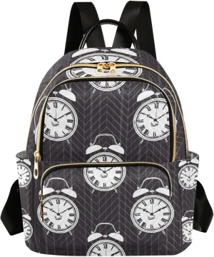 Black Stripes Alarm Clocks Mini Backpack Purse for Women Shoulder Bag Fashion Daypack Ladies Handbag Lightweight Travel Bag Rucksack