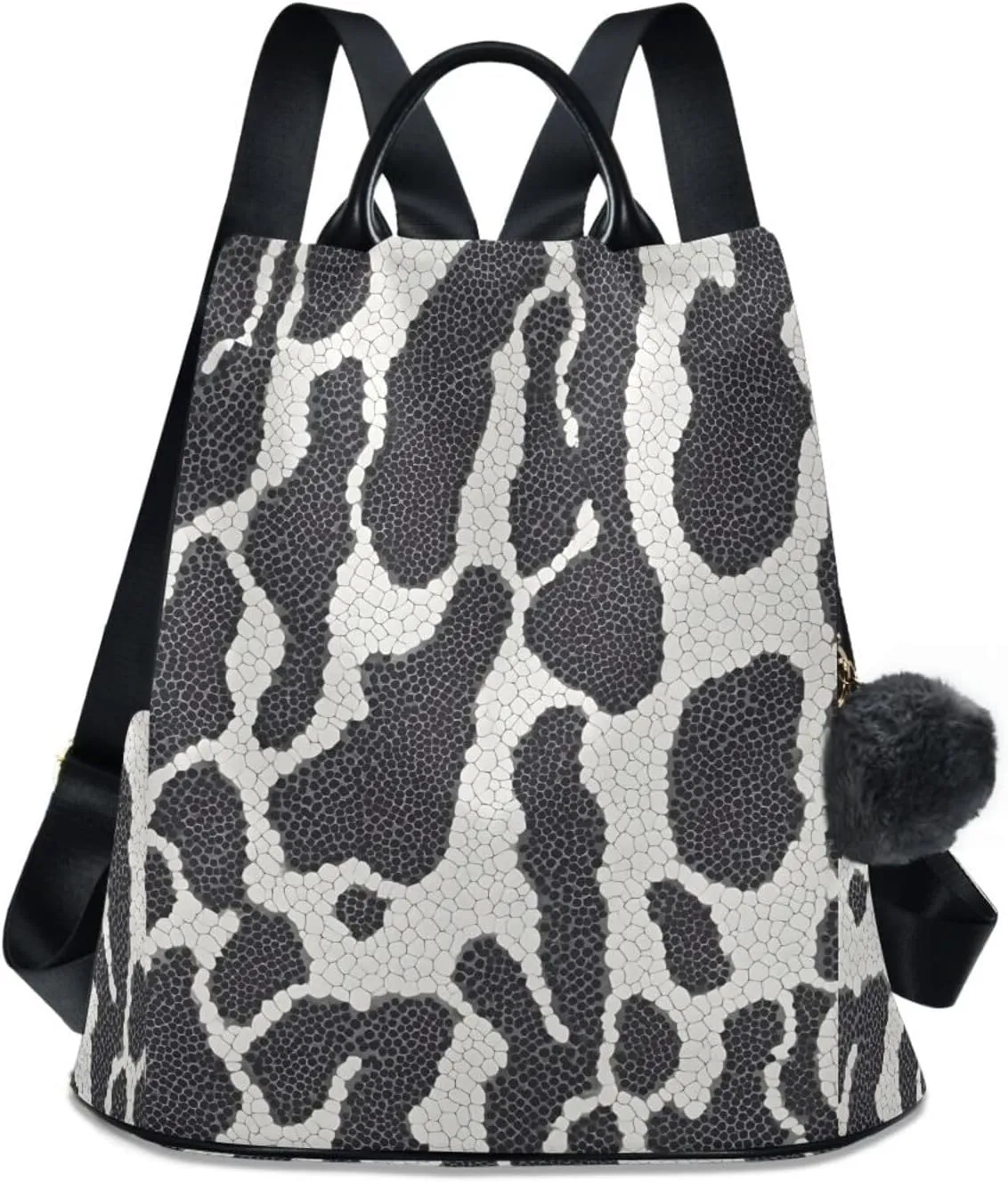 Black White Reptile Pattern Backpack for Women Anti Theft Large Fashion Travel Shoulder Bag Purse Rucksack Lightweight