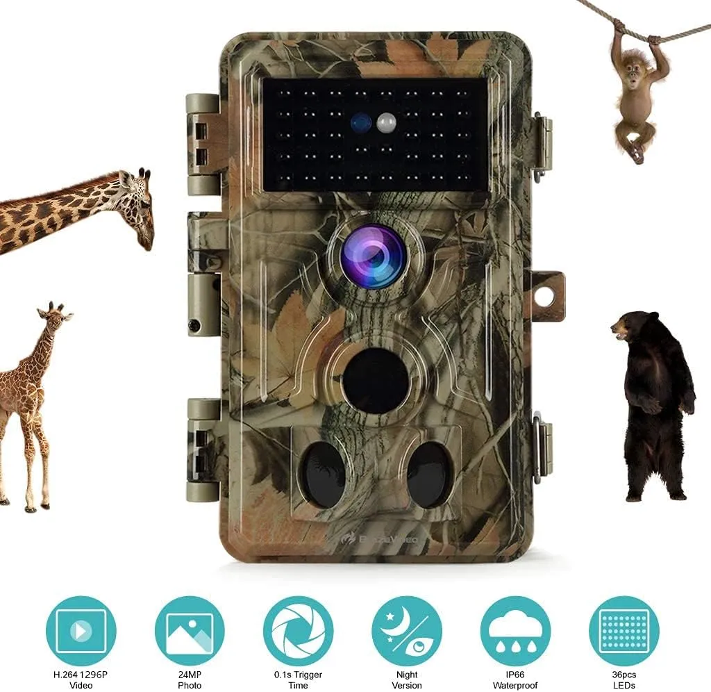 BLAZEVIDEO 32MP 1296P Game & Trail Camera 90ft Night Vision Motion Activated Waterproof Farm & Ranch Field Camera for Outdoor Deer Hunting Tracking & Backyard Surveillance