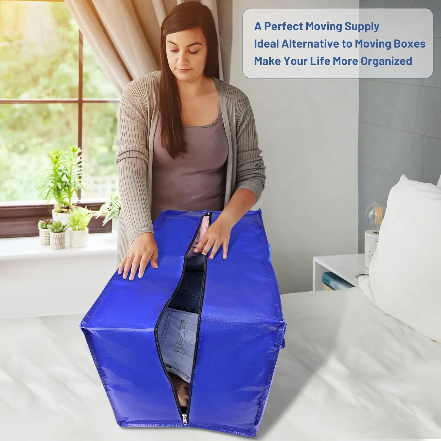 BlissTotes Moving Bags, Heavy Duty Moving Supplies & Storage Bags, Extra Large Packing Bags, Boxes with Tag Pockets, Collapsible Fold Flat Storage Totes, Alternative to Box and Bin, 125L, 4 Packs