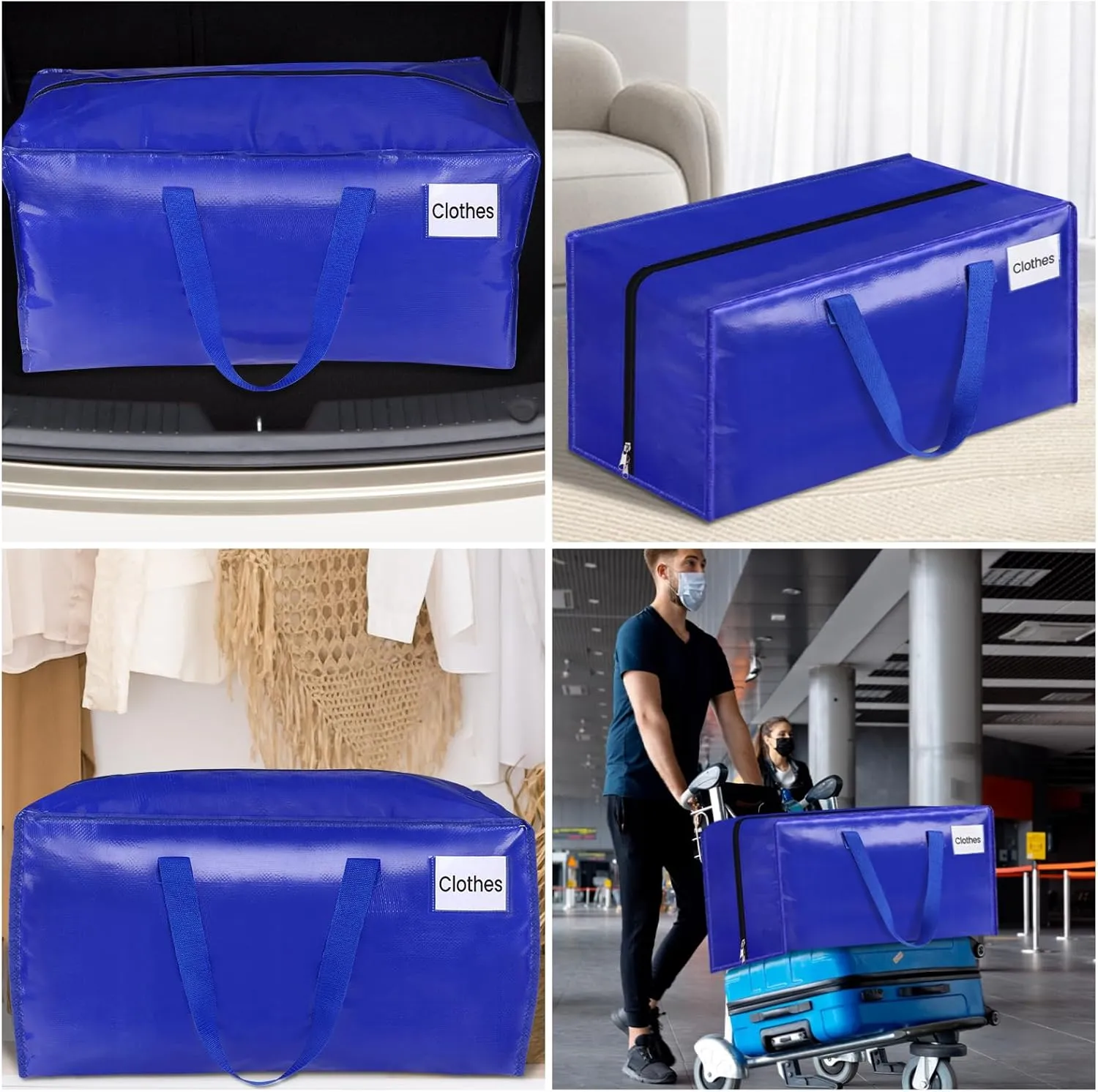 BlissTotes Moving Bags, Heavy Duty Moving Supplies & Storage Bags, Extra Large Packing Bags, Boxes with Tag Pockets, Collapsible Fold Flat Storage Totes, Alternative to Box and Bin, 125L, 4 Packs