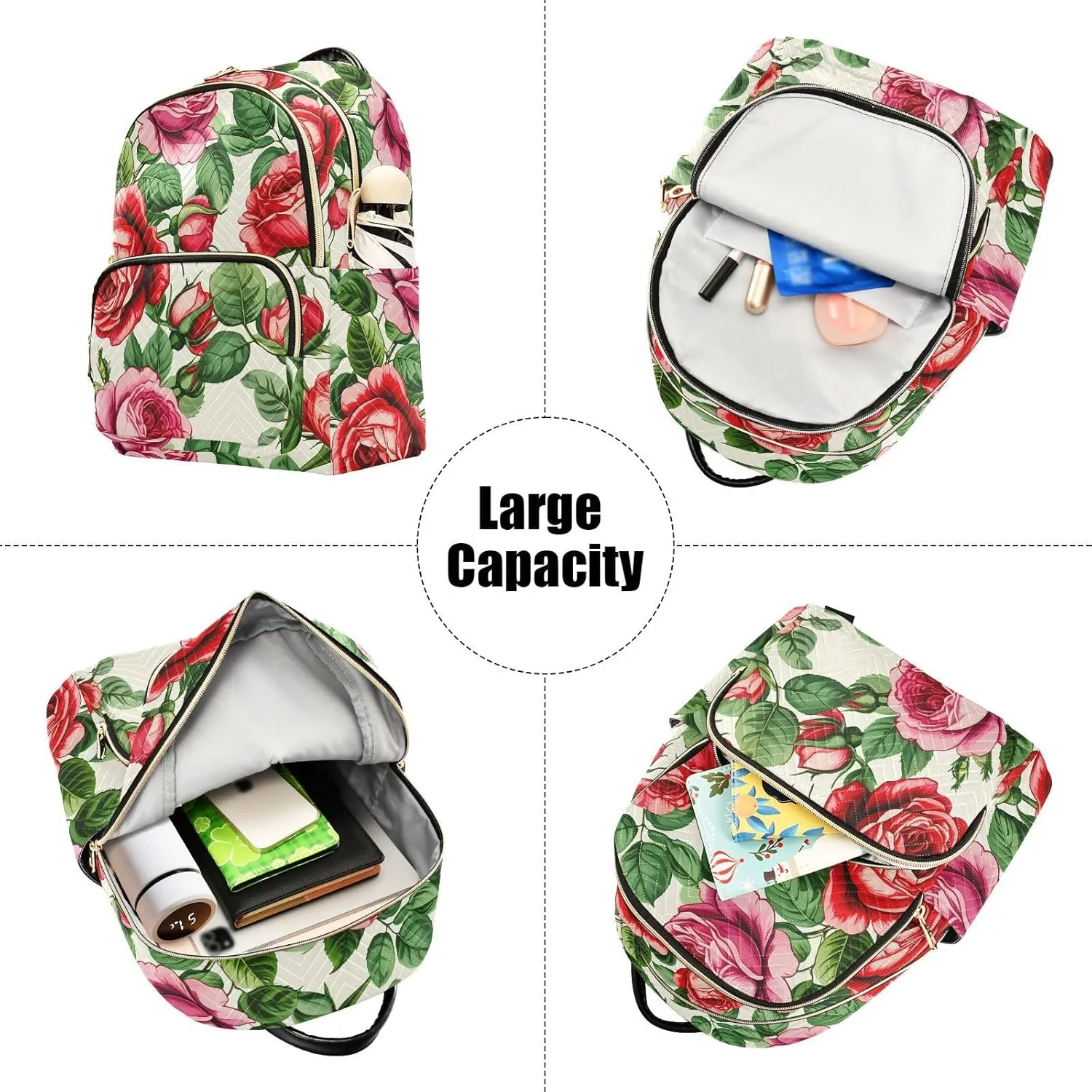 Blooming Roses Foliage Ivory Backpack Purse for Women Travel Backpack with Anti-theft Back for Ladies Hiking S