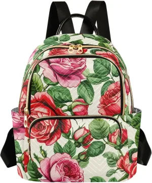 Blooming Roses Foliage Ivory Backpack Purse for Women Travel Backpack with Anti-theft Back for Ladies Hiking S