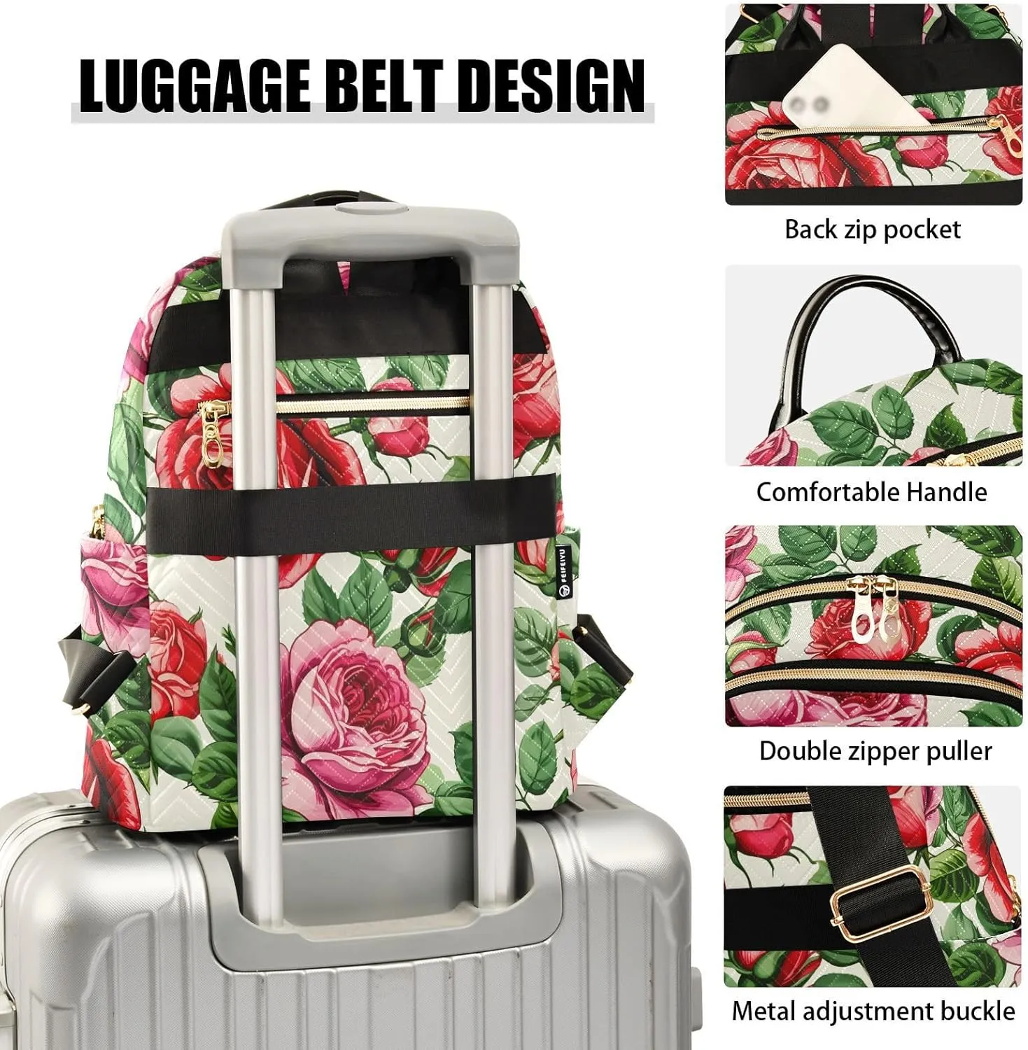 Blooming Roses Foliage Ivory Backpack Purse for Women Travel Backpack with Anti-theft Back for Ladies Hiking S
