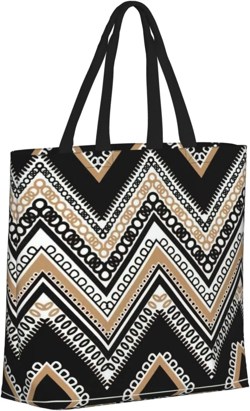 Blue Beige Stripe Print Tote Bag Casual Shoulder Bag Handbag Reusable Shopping Travel Bag Gifts For Women