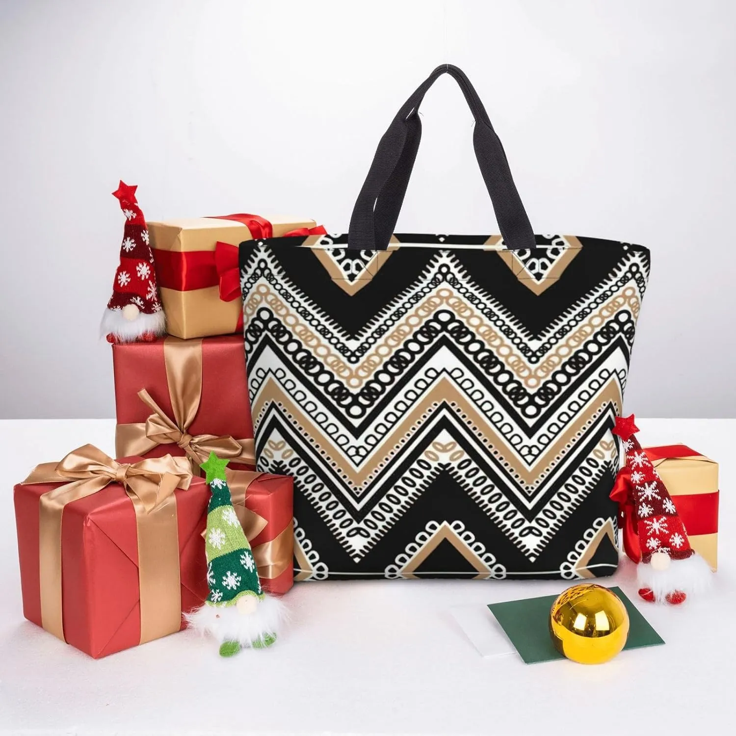 Blue Beige Stripe Print Tote Bag Casual Shoulder Bag Handbag Reusable Shopping Travel Bag Gifts For Women