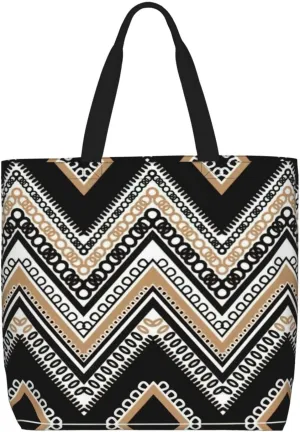 Blue Beige Stripe Print Tote Bag Casual Shoulder Bag Handbag Reusable Shopping Travel Bag Gifts For Women