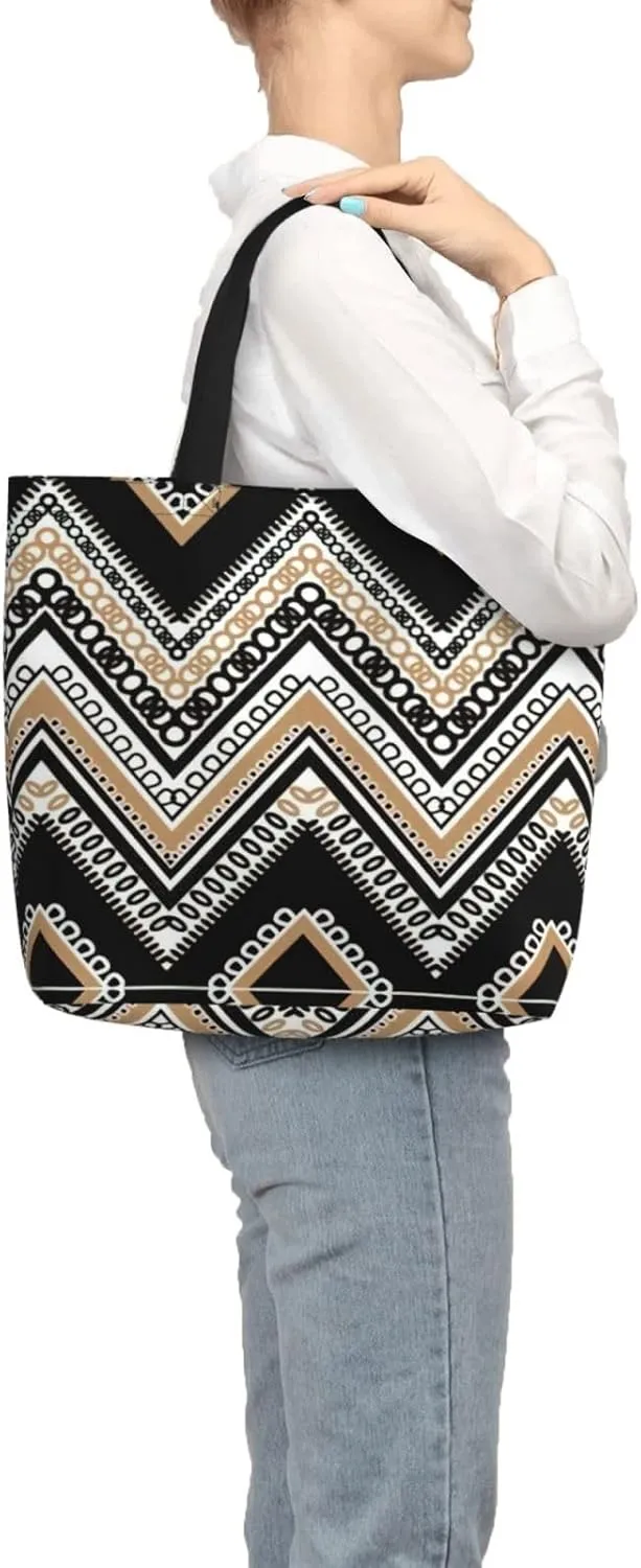 Blue Beige Stripe Print Tote Bag Casual Shoulder Bag Handbag Reusable Shopping Travel Bag Gifts For Women
