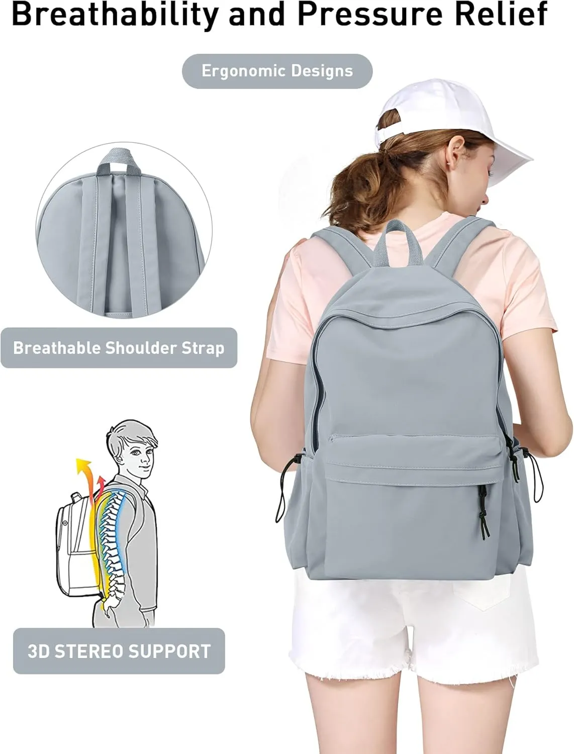 Blue Simple School Backpack for Girls Boys, Waterproof Bookbag for Women Men, College Student School Bag, Lightweight Travel Rucksack Casual Daypack, Laptop Backpacks