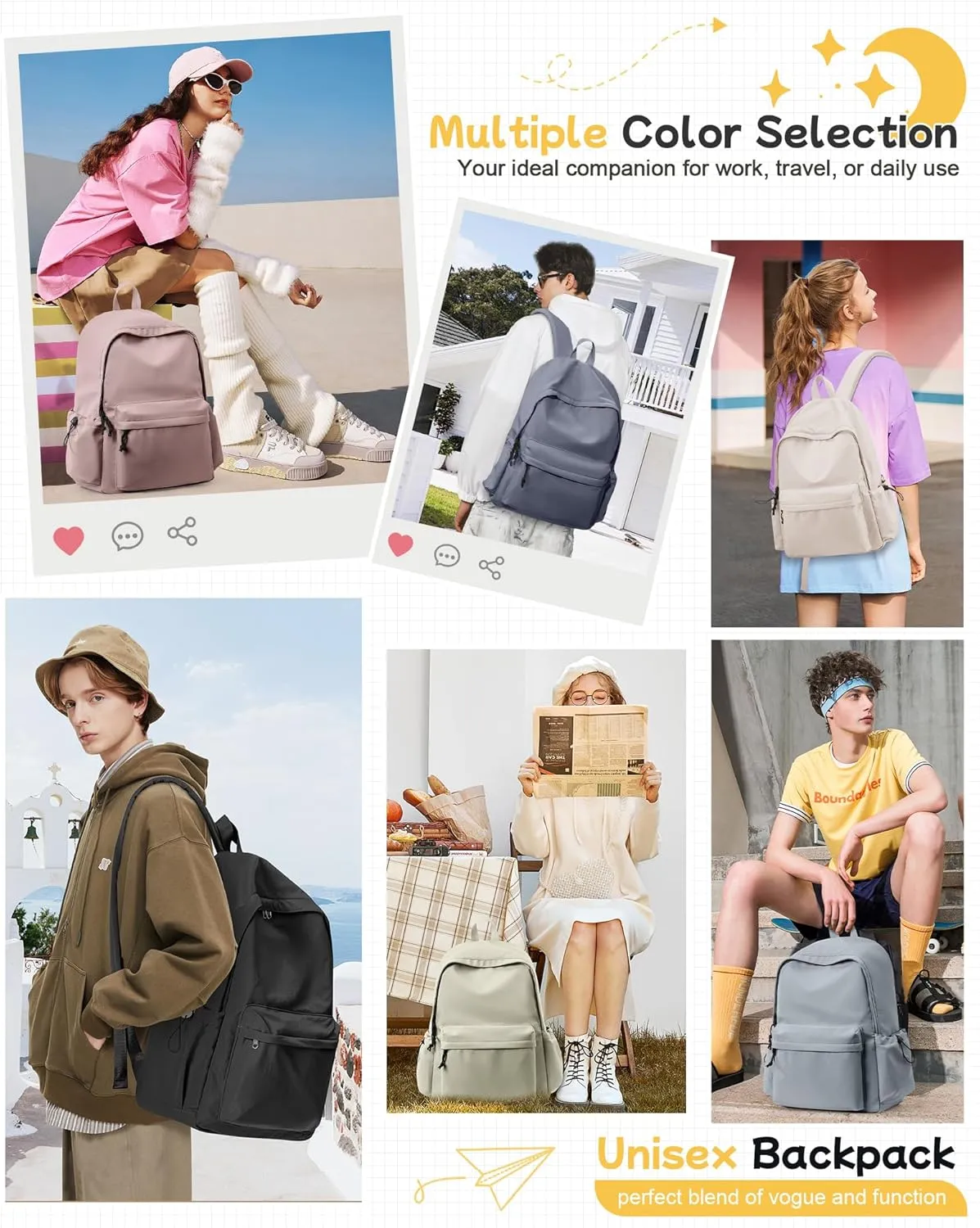 Blue Simple School Backpack for Girls Boys, Waterproof Bookbag for Women Men, College Student School Bag, Lightweight Travel Rucksack Casual Daypack, Laptop Backpacks