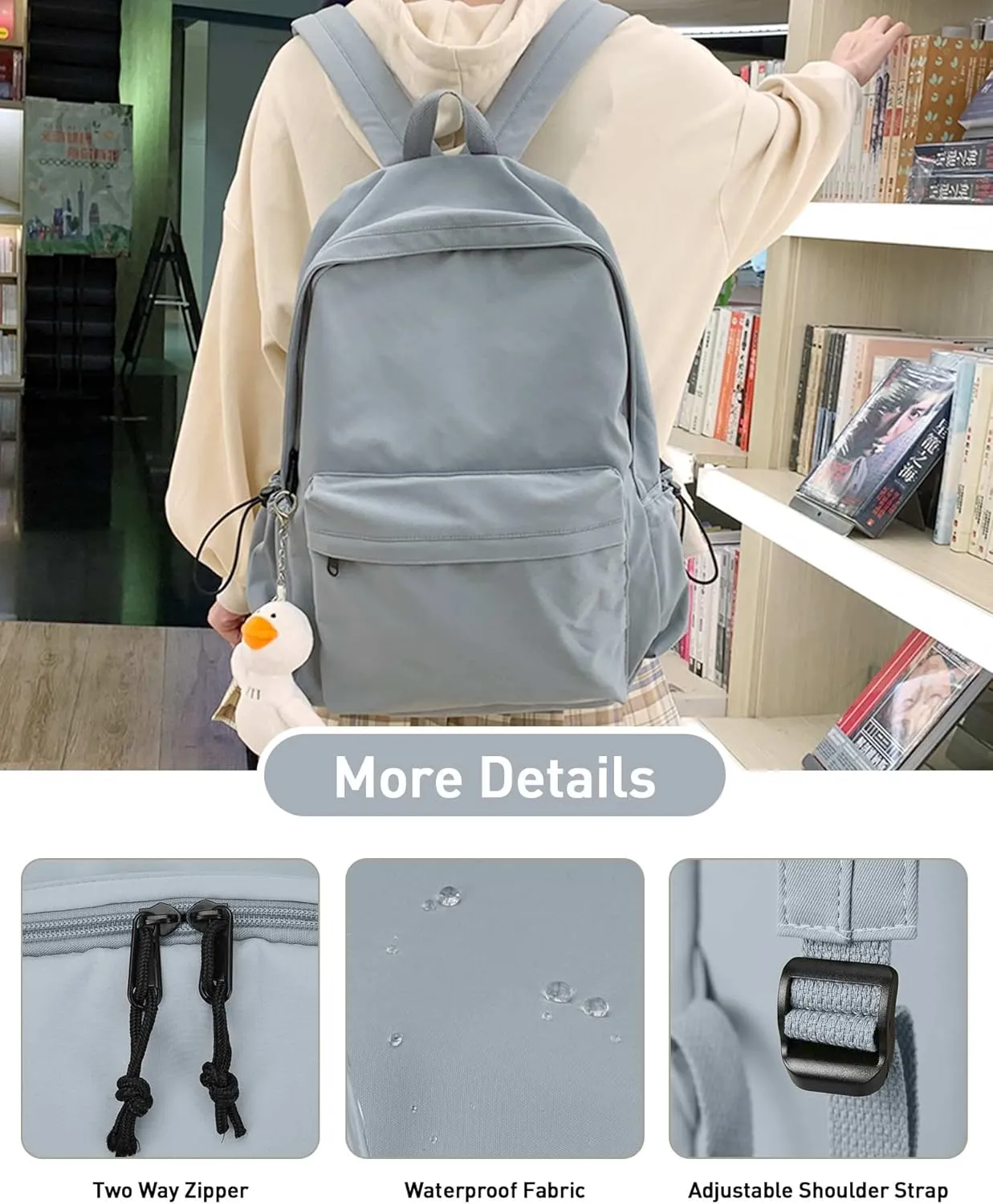 Blue Simple School Backpack for Girls Boys, Waterproof Bookbag for Women Men, College Student School Bag, Lightweight Travel Rucksack Casual Daypack, Laptop Backpacks