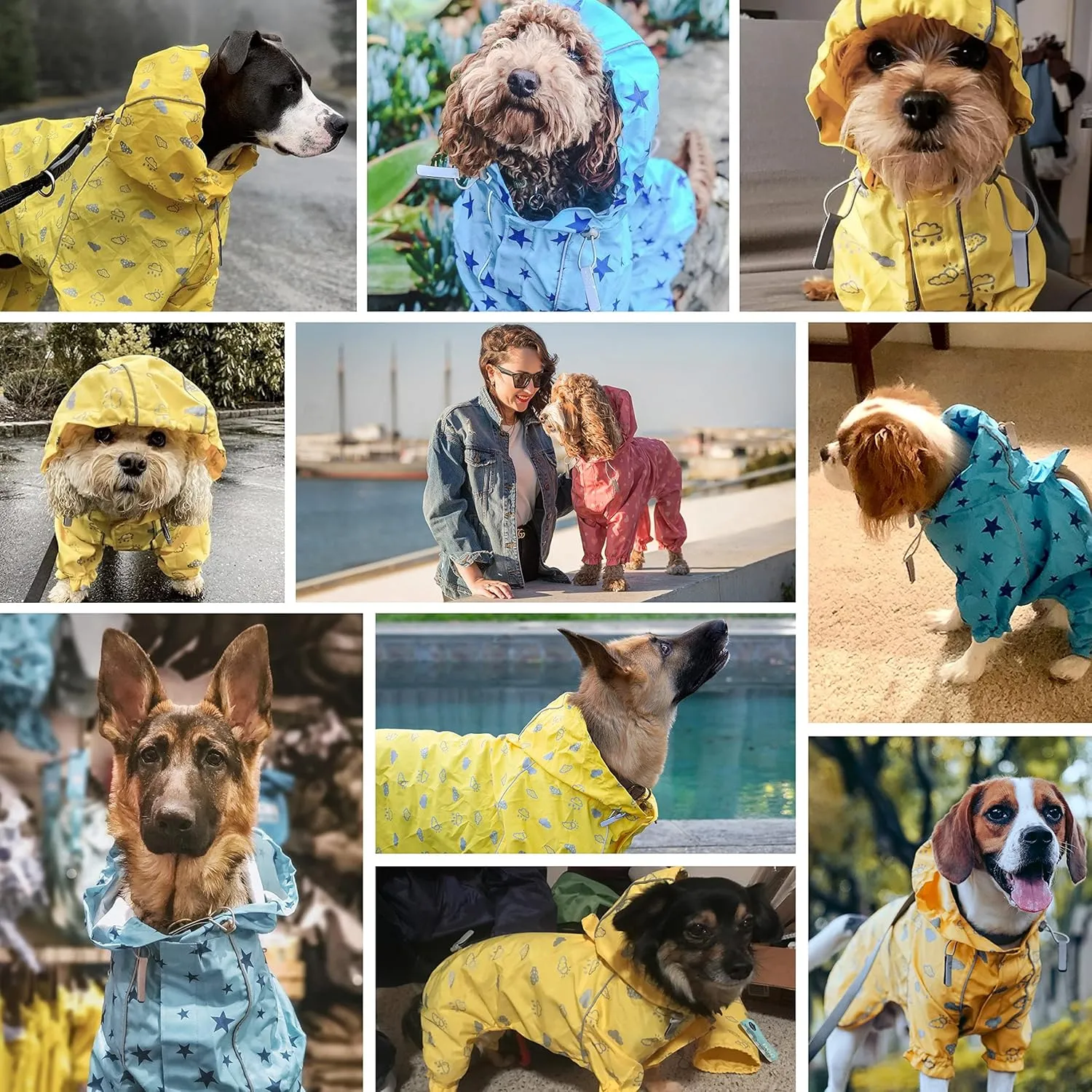Blueberry Pet 18" Heart Prints Lightweight Reflective Waterproof Dog Raincoat with Hood & Harness Hole, Pink, Outdoor Rain Gear Jacket 2 Legs for Large Dogs