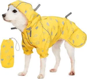 Blueberry Pet 20" Reflective Cloud Prints Lightweight Waterproof Dog Raincoat with Hood & Harness Hole, Sunflower Yellow, Outdoor Rain Gear Jacket 2 Legs for Large Dogs