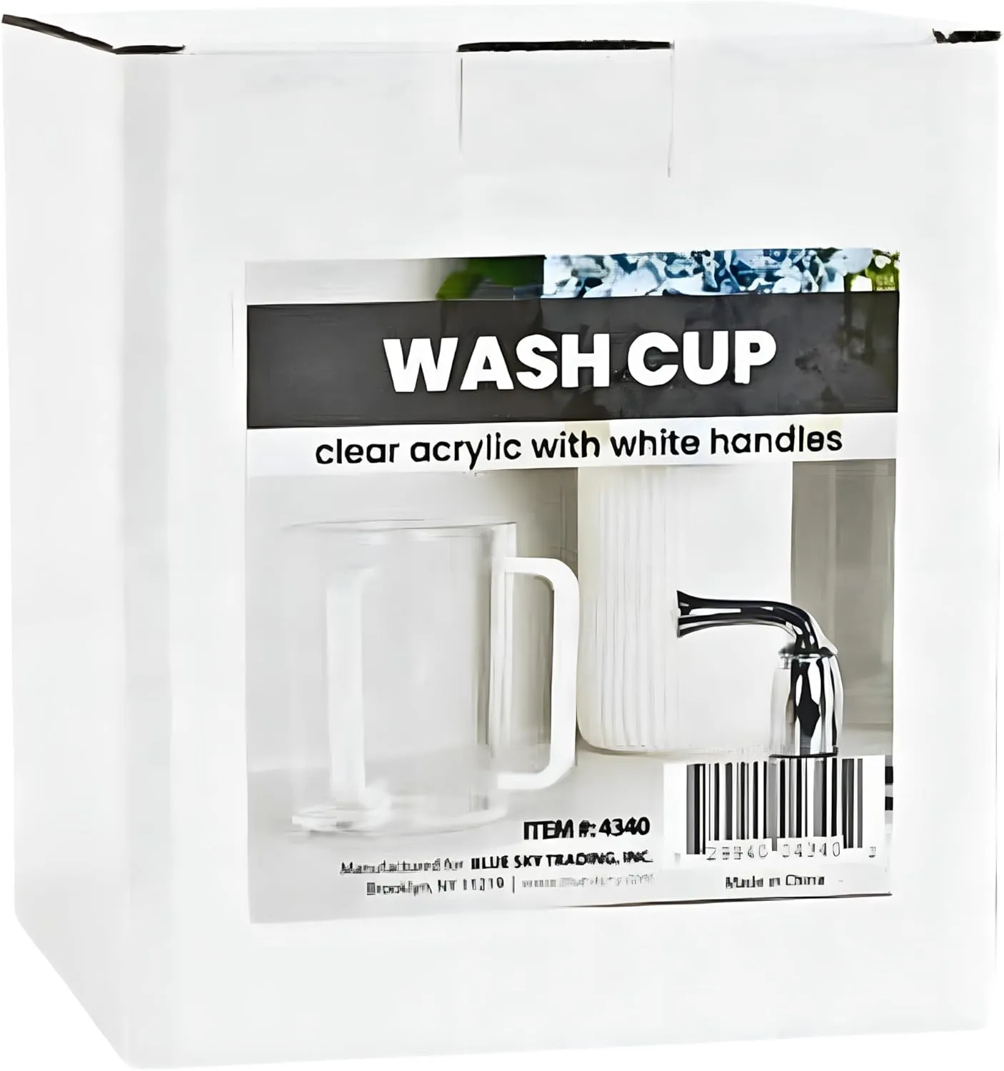 Bluesky Trading Acrylic Wash Cup with Sleek Handle-Ideal for Home & Ritual Use, Regular, Clear/White