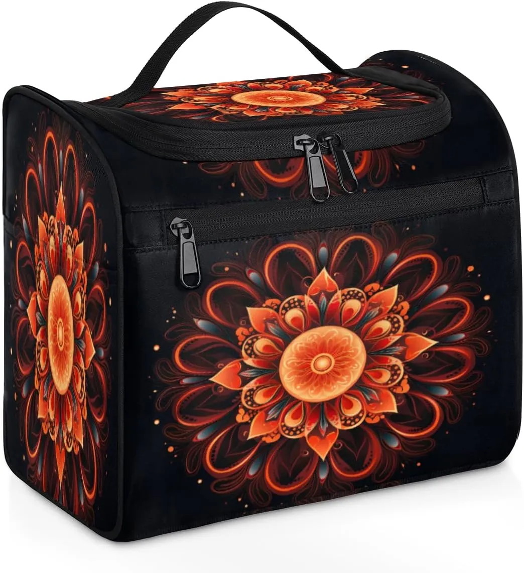 Bohemian Mandala Travel Makeup Bag for Women Men Flower Ethnic Portable Waterproof Cosmetic Bag Large Capacity Toiletry Bag Make up Case Organizer Bathroom Shower Bag with Handle Travel Accessories