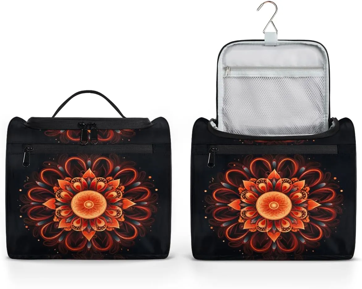 Bohemian Mandala Travel Makeup Bag for Women Men Flower Ethnic Portable Waterproof Cosmetic Bag Large Capacity Toiletry Bag Make up Case Organizer Bathroom Shower Bag with Handle Travel Accessories