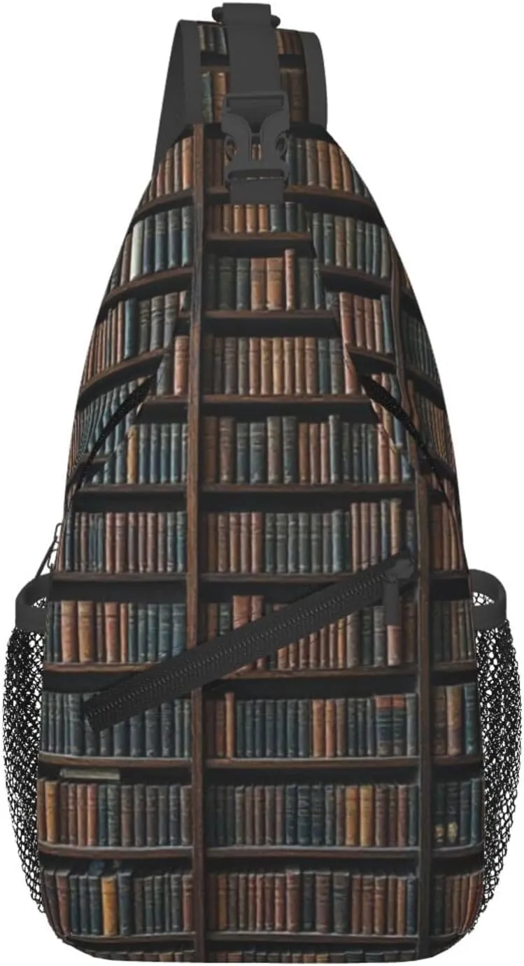 Bookshelf Pattern Sling Bag Cross Body Bag Shoulder Bag Fanny Pack Travel Hiking Daypack For Women Men