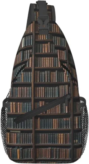 Bookshelf Pattern Sling Bag Cross Body Bag Shoulder Bag Fanny Pack Travel Hiking Daypack For Women Men