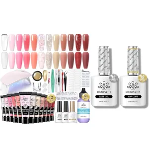 BORN PRETTY Poly Nail Extension Gel Kit-12 Colors Poly Nails Gel Kit with Base and Top Gel Set
