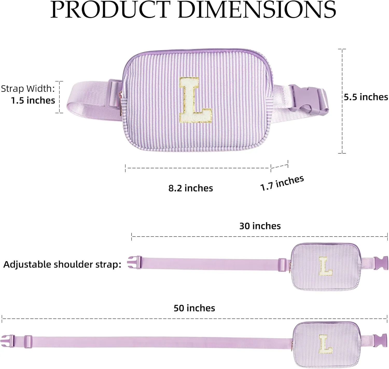 Boulder Bee Belt Bag with Initial Letter, Stylish Fanny Pack for Teenager Girls, Cute Trendy Stuff, Crossbody Bags, Birthday Gifts Bag, Christmas Gift(Purple, Letter A)