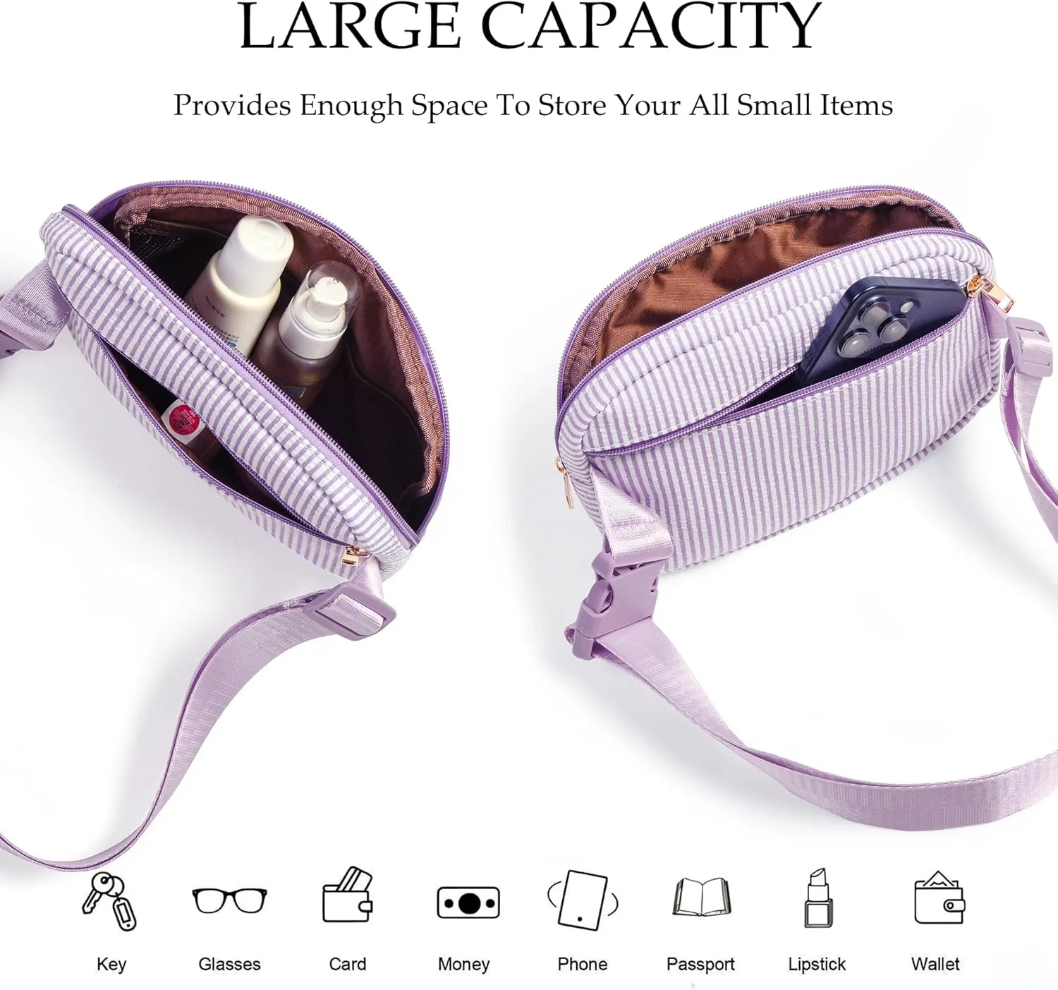 Boulder Bee Belt Bag with Initial Letter, Stylish Fanny Pack for Teenager Girls, Cute Trendy Stuff, Crossbody Bags, Birthday Gifts Bag, Christmas Gift(Purple, Letter A)