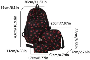 Bow Backpack 3Pcs Set Coquette Nylon Backpack Cute College Laptop Rucksack for Women Fashion Travel Daypack