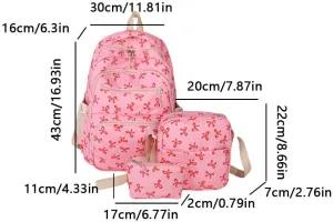 Bow Backpack 3Pcs Set Coquette Nylon Backpack Cute College Laptop Rucksack for Women Fashion Travel Daypack