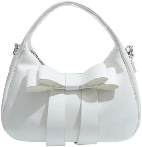 Bow Purse,Cute Clutch Y2K Crossbody Bag,Soft Leather Shoulder Bag Top-handle Small Designer Handbag with Chain Strap