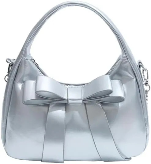 Bow Purse,Cute Clutch Y2K Crossbody Bag,Soft Leather Shoulder Bag Top-handle Small Designer Handbag with Chain Strap