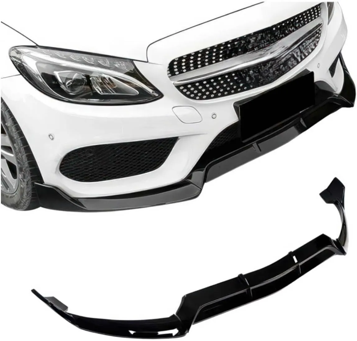 Brabus Style Front Lip Splitter Compatible with 2014-2017 Mercedes Benz C-Class W205 Sedan - Front Splitter for C 300, C 43 AMG, C 63 AMG, C 63 S AMG.