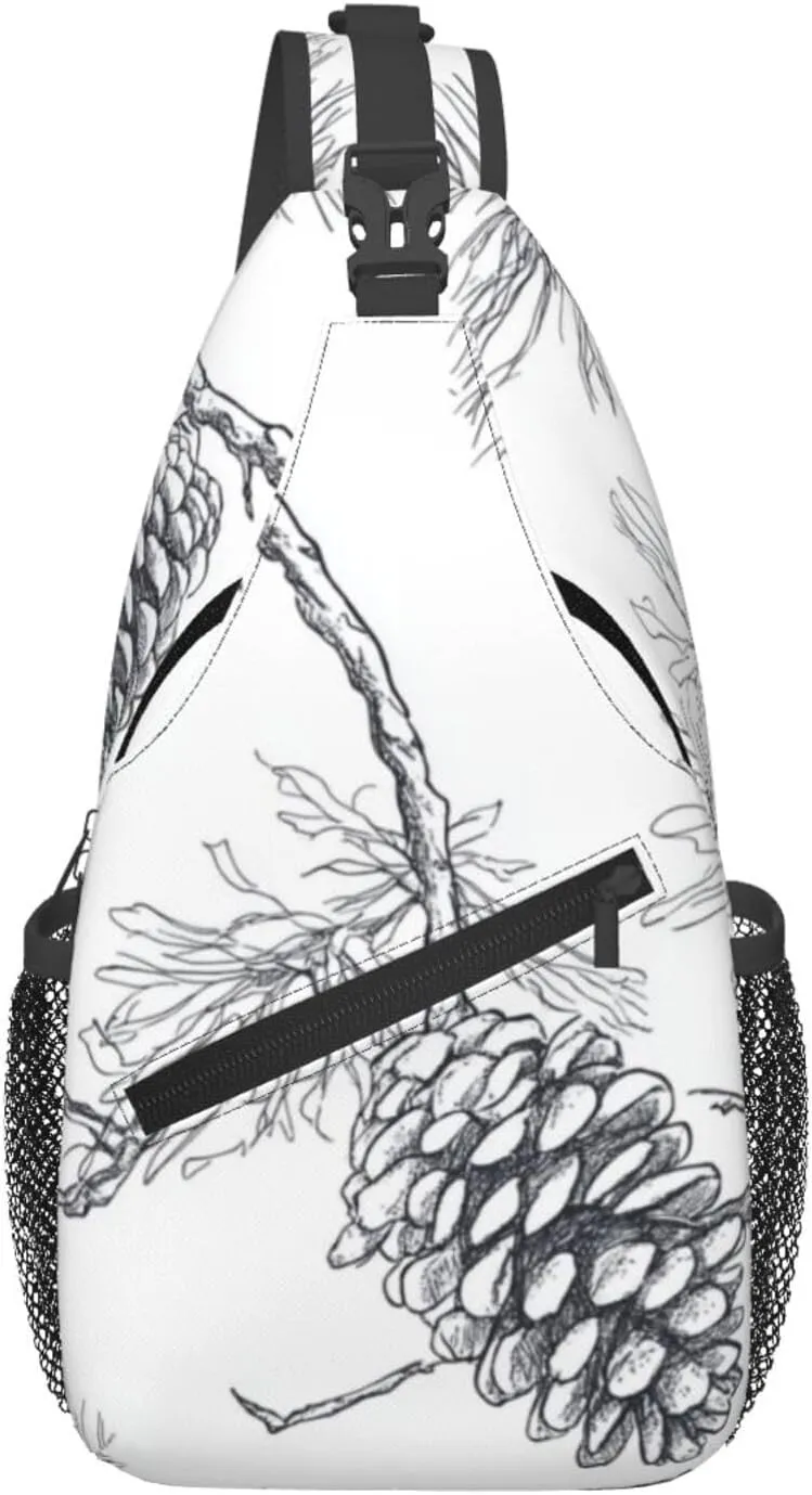 Branches And Cones Pattern Sling Bag Cross Body Bag Shoulder Bag Fanny Pack Travel Hiking Daypack For Women Men