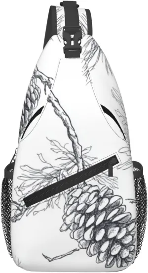 Branches And Cones Pattern Sling Bag Cross Body Bag Shoulder Bag Fanny Pack Travel Hiking Daypack For Women Men