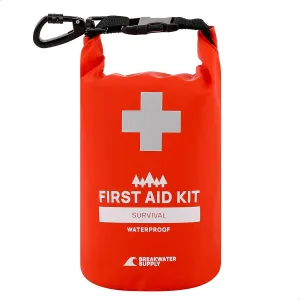 Breakwater Supply™ Waterproof First Aid Kit Dry Bag Bug Out Bag Preloaded with Emergency Survival Prepper Supplies for Boating, Camping, Fishing   Carabiner, Floating, Reflective, AFAK/IFAK Trauma Kit