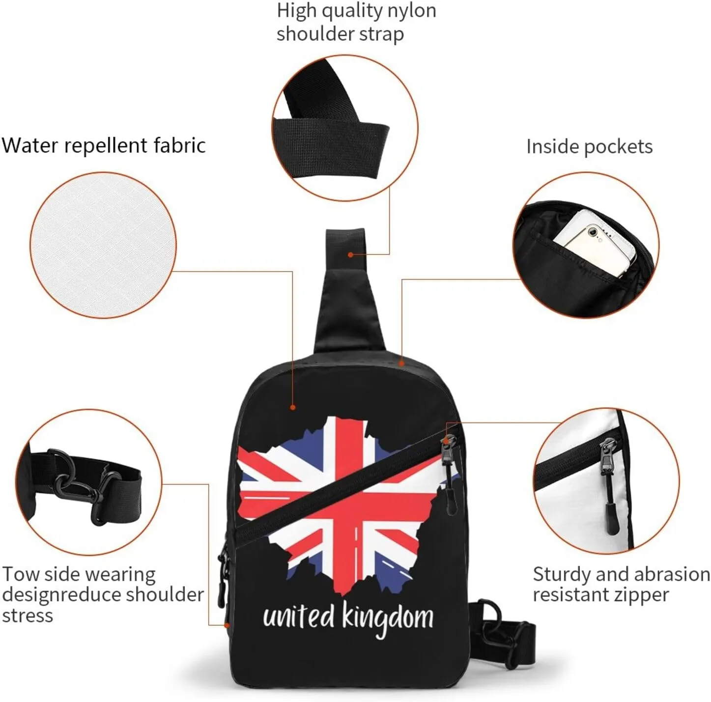 British England UK English Flag Crossbody Bag Portable Sling Bags Foldable Chest Daypack Reusable Sports Shoulder Backpack Diagonally Casual Rucksack Travel Bag