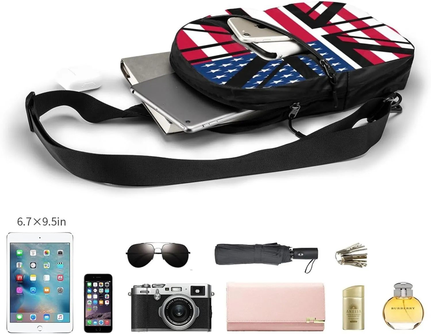 British England UK English Flags Crossbody Bag Portable Sling Bags Foldable Chest Daypack Reusable Sports Shoulder Backpack Diagonally Casual Rucksack Travel Bag