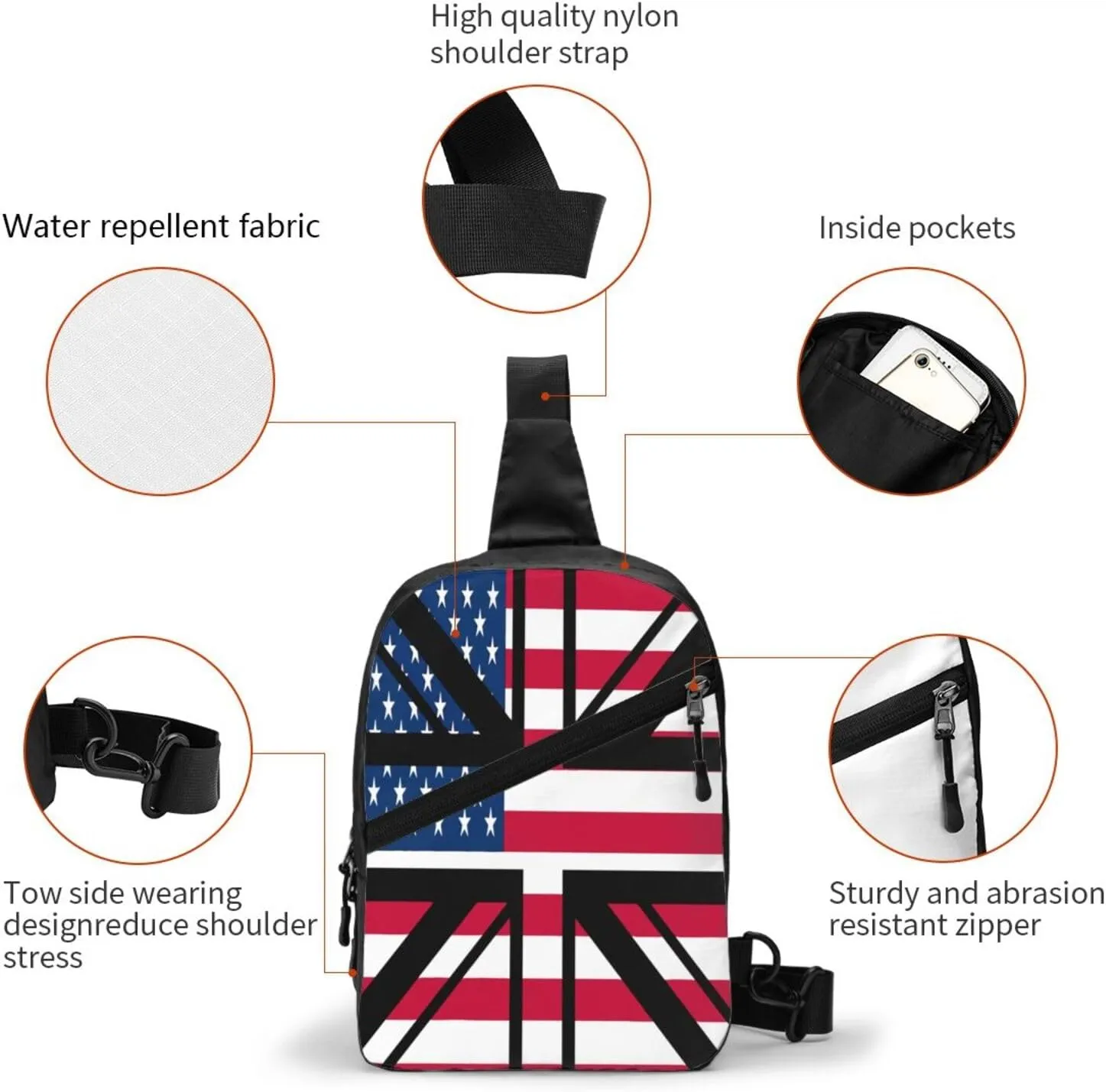 British England UK English Flags Crossbody Bag Portable Sling Bags Foldable Chest Daypack Reusable Sports Shoulder Backpack Diagonally Casual Rucksack Travel Bag