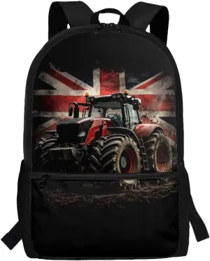 British Flag Tractor Backpack for Kids School Bookbags Boys Girls Novelty Travel Rucksack Work Bags Large Casual Daypack