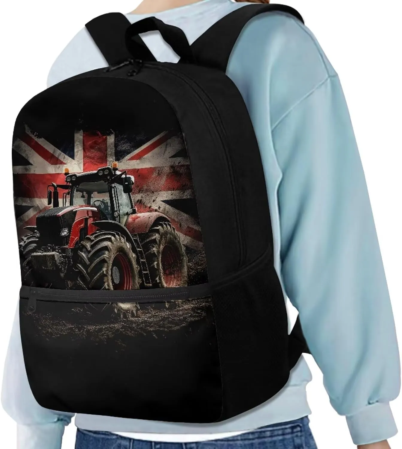 British Flag Tractor Backpack for Kids School Bookbags Boys Girls Novelty Travel Rucksack Work Bags Large Casual Daypack