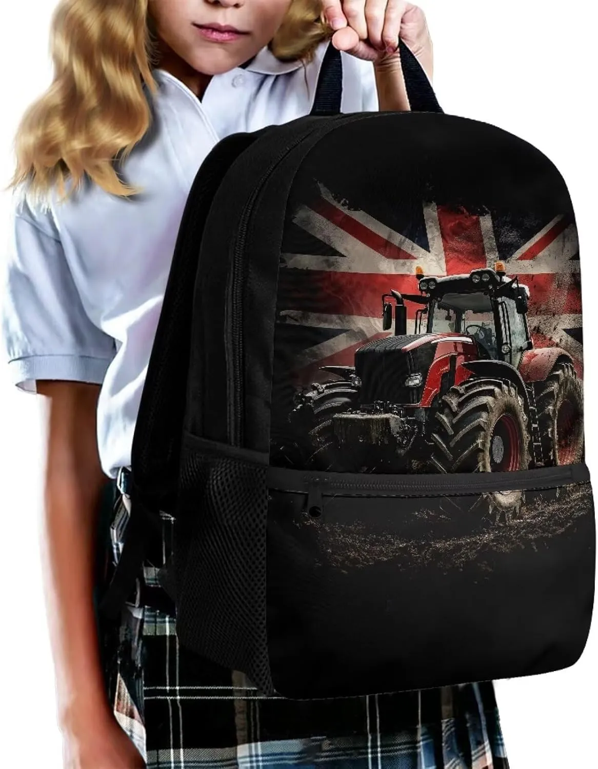 British Flag Tractor Backpack for Kids School Bookbags Boys Girls Novelty Travel Rucksack Work Bags Large Casual Daypack